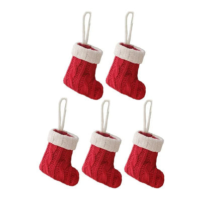 Knitted Mini Christmas Socks Red Green Hanging Festive Decorations