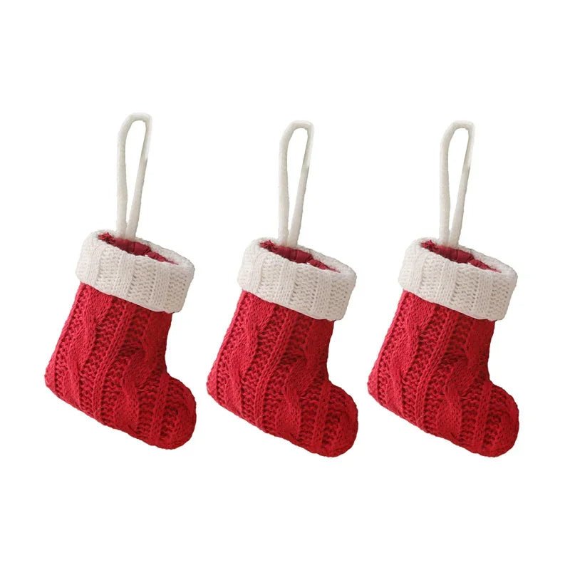 Knitted Mini Christmas Socks Red Green Hanging Festive Decorations