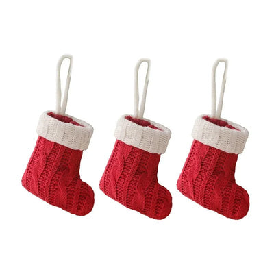 Knitted Mini Christmas Socks Red Green Hanging Festive Decorations