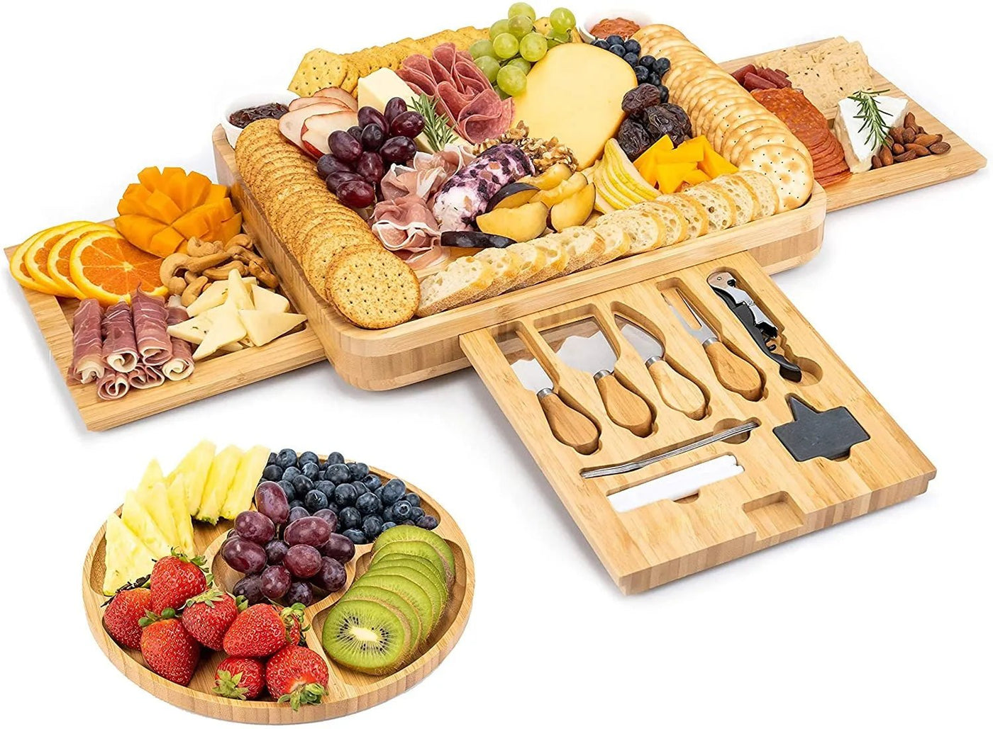 Cheese Board Set Bamboo Serving Tray With Cheese Tools