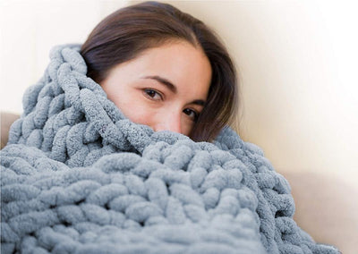 Chunky Knitted Blanket Thick Chenille Cable Knit Throw For Sofa Bed
