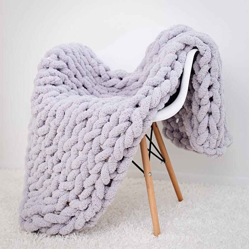 Chunky Knitted Blanket Thick Chenille Cable Knit Throw For Sofa Bed