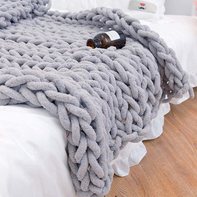 Chunky Knitted Blanket Thick Chenille Cable Knit Throw For Sofa Bed