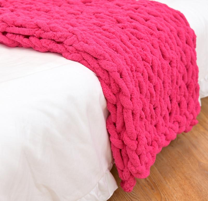 Chunky Knitted Blanket Thick Chenille Cable Knit Throw For Sofa Bed