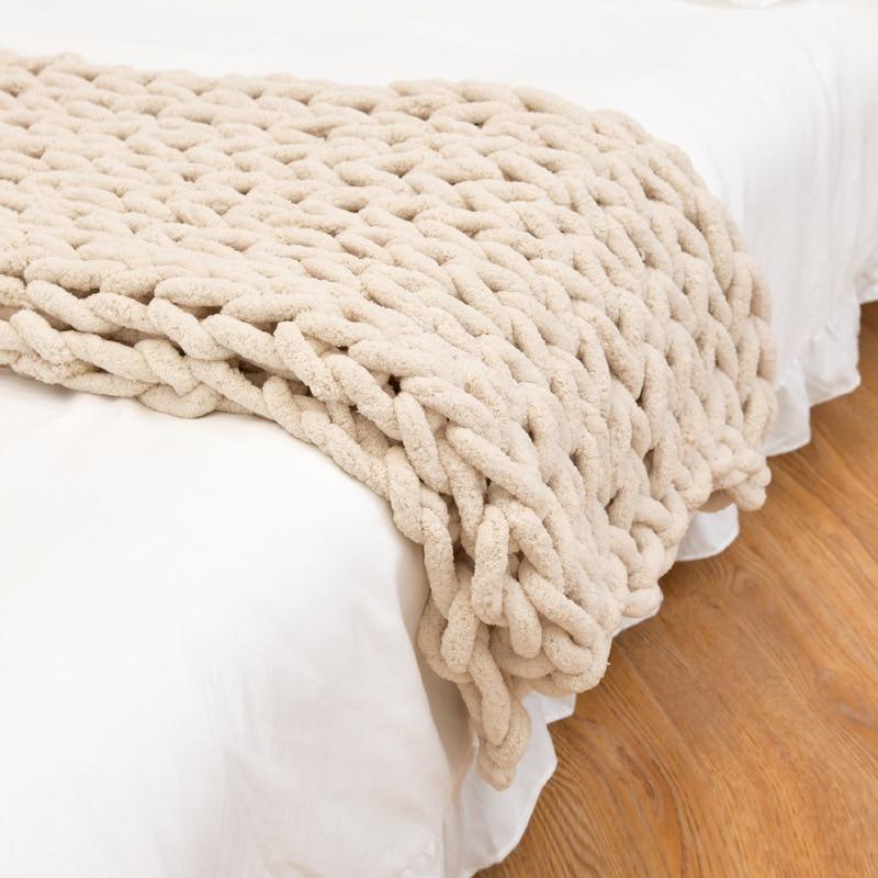 Chunky Knitted Blanket Thick Chenille Cable Knit Throw For Sofa Bed