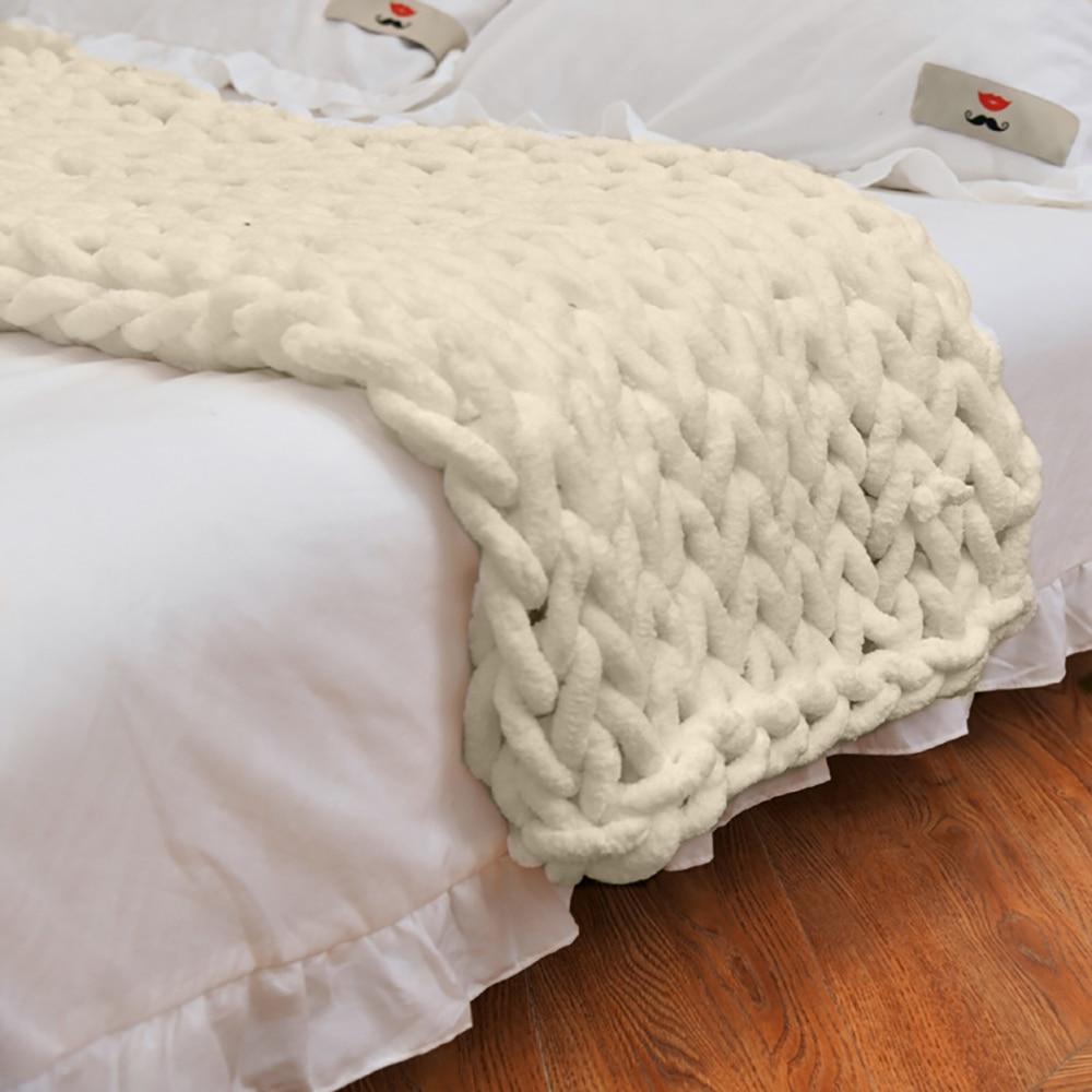 Chunky Knitted Blanket Thick Chenille Cable Knit Throw For Sofa Bed