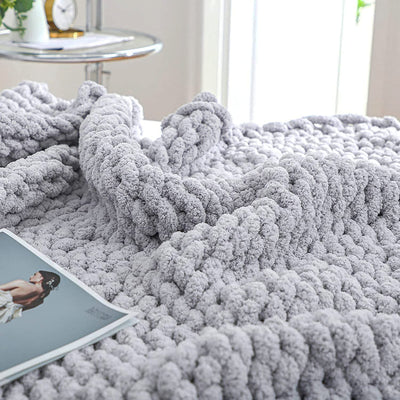Chunky Knitted Blanket Thick Chenille Cable Knit Throw For Sofa Bed