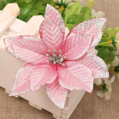 Christmas Artificial Poinsettia Flower Ornaments For Holiday Home Decor