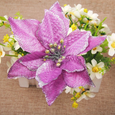 Christmas Artificial Poinsettia Flower Ornaments For Holiday Home Decor