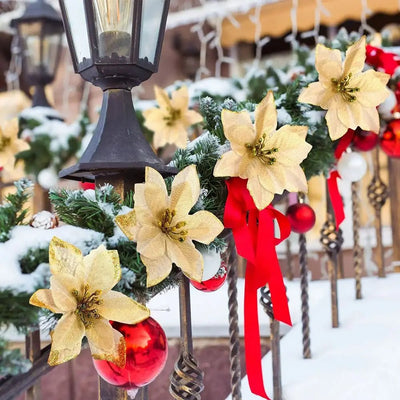 Christmas Artificial Poinsettia Flower Ornaments For Holiday Home Decor