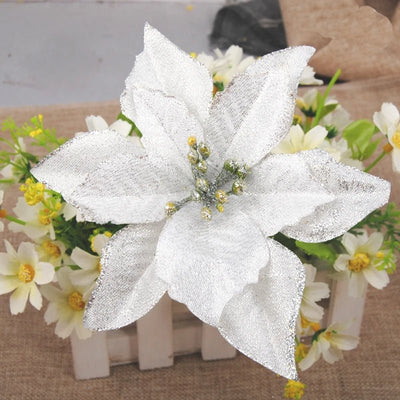 Christmas Artificial Poinsettia Flower Ornaments For Holiday Home Decor