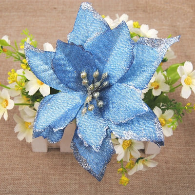 Christmas Artificial Poinsettia Flower Ornaments For Holiday Home Decor