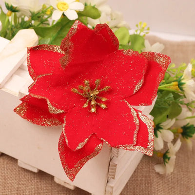 Christmas Artificial Poinsettia Flower Ornaments For Holiday Home Decor