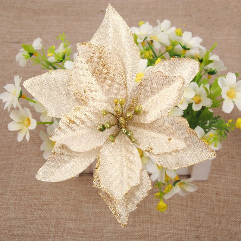 Christmas Artificial Poinsettia Flower Ornaments For Holiday Home Decor