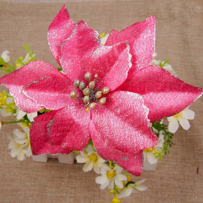 Christmas Artificial Poinsettia Flower Ornaments For Holiday Home Decor