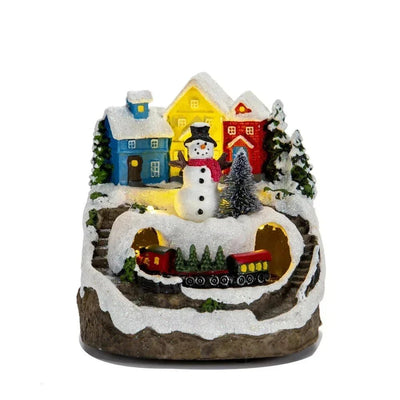 Christmas Figurine With Music And Lights Snowy House Snowman Decor