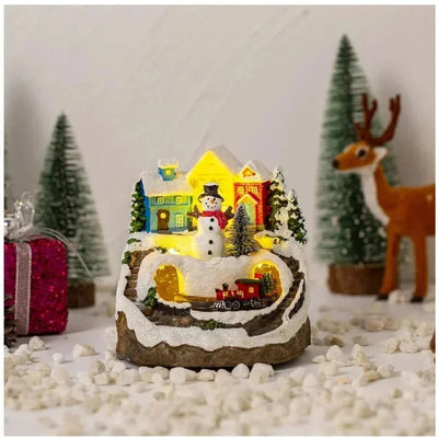 Christmas Figurine With Music And Lights Snowy House Snowman Decor