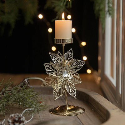 Christmas Iron Candle Holder With Golden Star Elk Design For Table Decor
