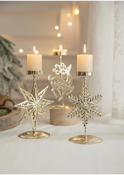 Christmas Iron Candle Holder With Golden Star Elk Design For Table Decor