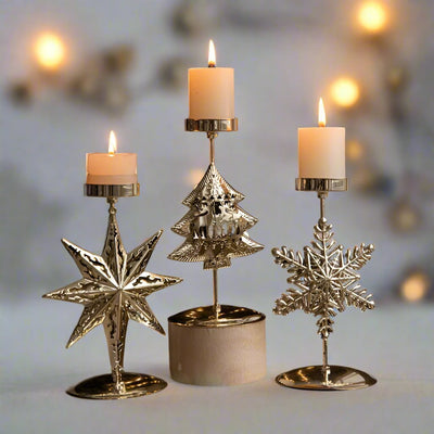 Christmas Iron Candle Holder With Golden Star Elk Design For Table Decor
