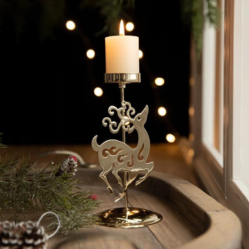 Christmas Iron Candle Holder With Golden Star Elk Design For Table Decor
