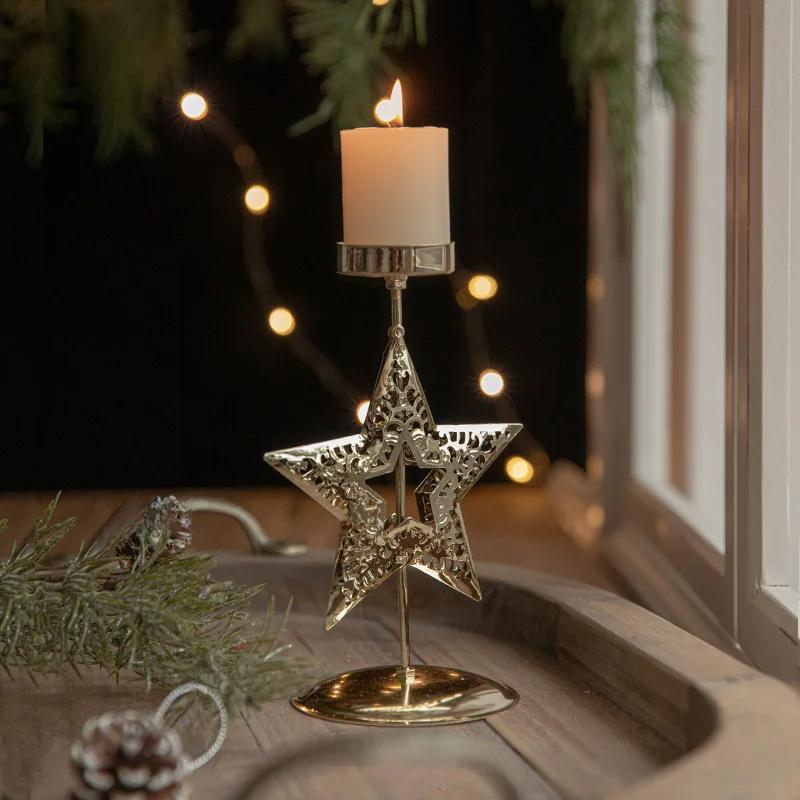 Christmas Iron Candle Holder With Golden Star Elk Design For Table Decor