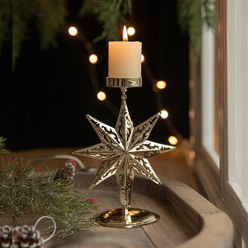 Christmas Iron Candle Holder With Golden Star Elk Design For Table Decor