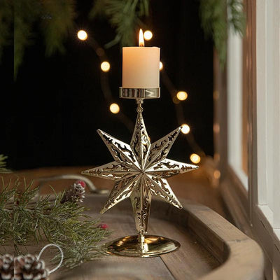 Christmas Iron Candle Holder With Golden Star Elk Design For Table Decor