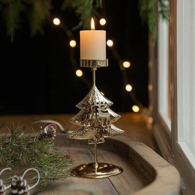 Christmas Iron Candle Holder With Golden Star Elk Design For Table Decor