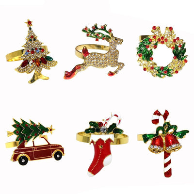 Christmas Napkin Rings Sparkling Deer Tree Wreath Holiday Table Decor