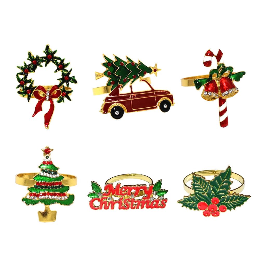 Christmas Napkin Rings Sparkling Deer Tree Wreath Holiday Table Decor