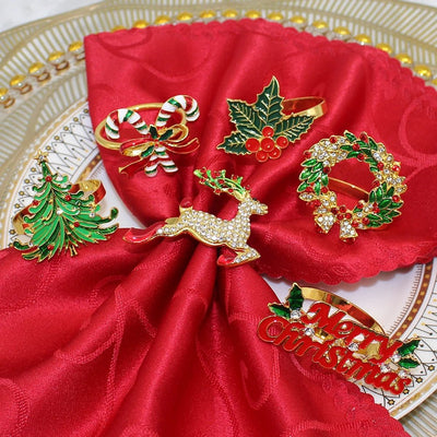 Christmas Napkin Rings Sparkling Deer Tree Wreath Holiday Table Decor