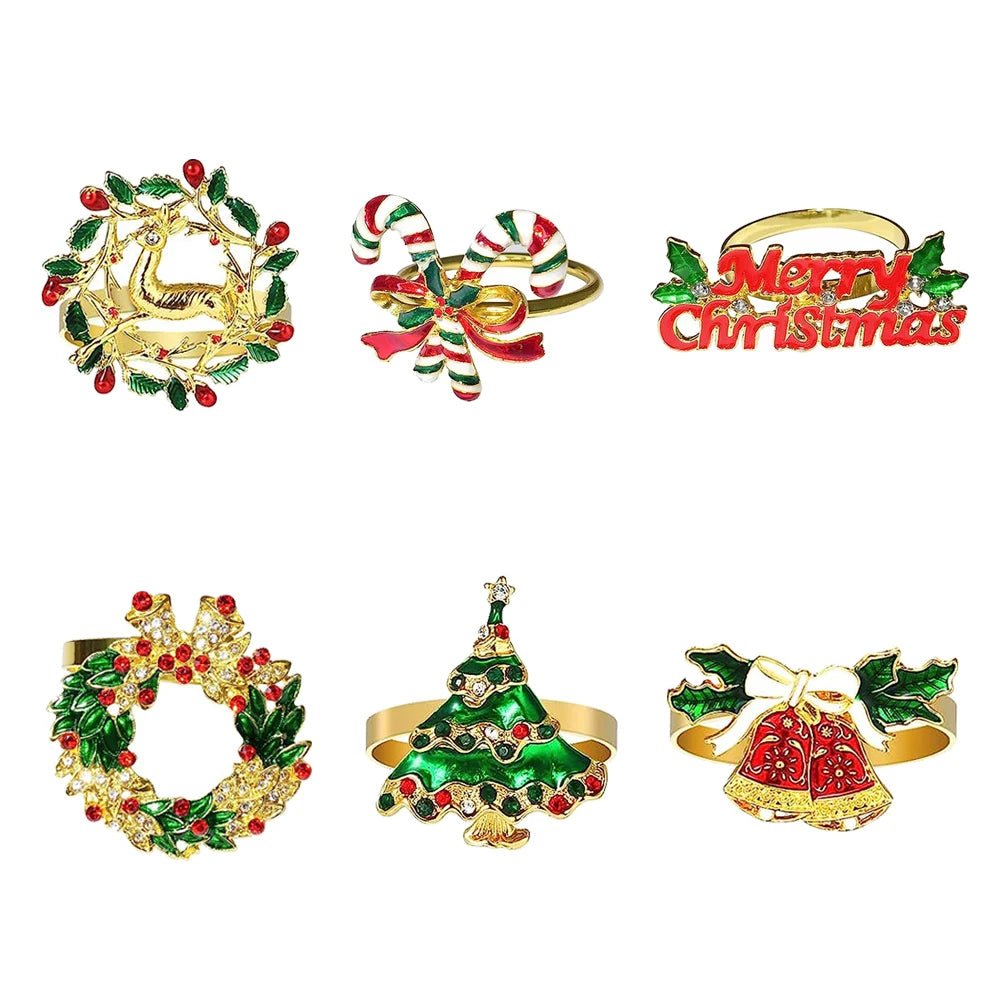 Christmas Napkin Rings Sparkling Deer Tree Wreath Holiday Table Decor