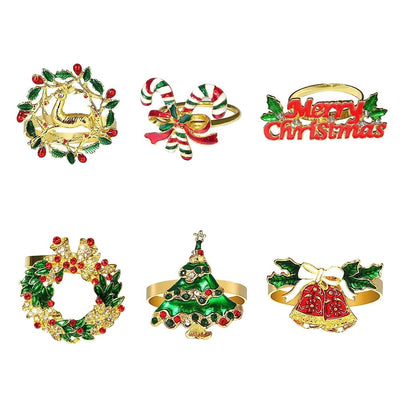 Christmas Napkin Rings Sparkling Deer Tree Wreath Holiday Table Decor