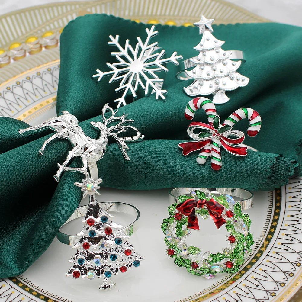 Christmas Napkin Rings Sparkling Deer Tree Wreath Holiday Table Decor
