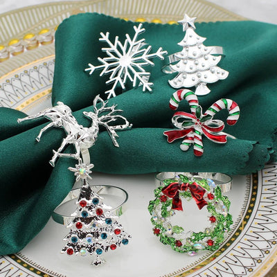 Christmas Napkin Rings Sparkling Deer Tree Wreath Holiday Table Decor