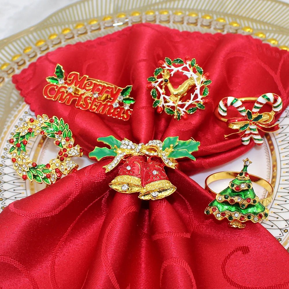 Christmas Napkin Rings Sparkling Deer Tree Wreath Holiday Table Decor