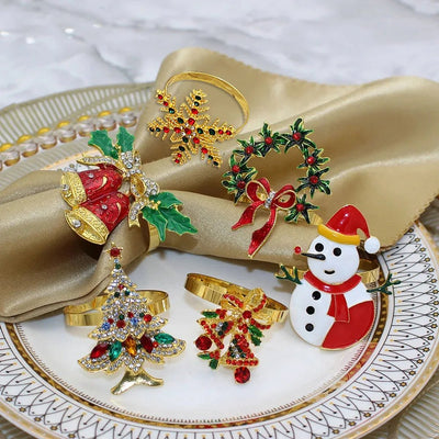 Christmas Napkin Rings Sparkling Deer Tree Wreath Holiday Table Decor