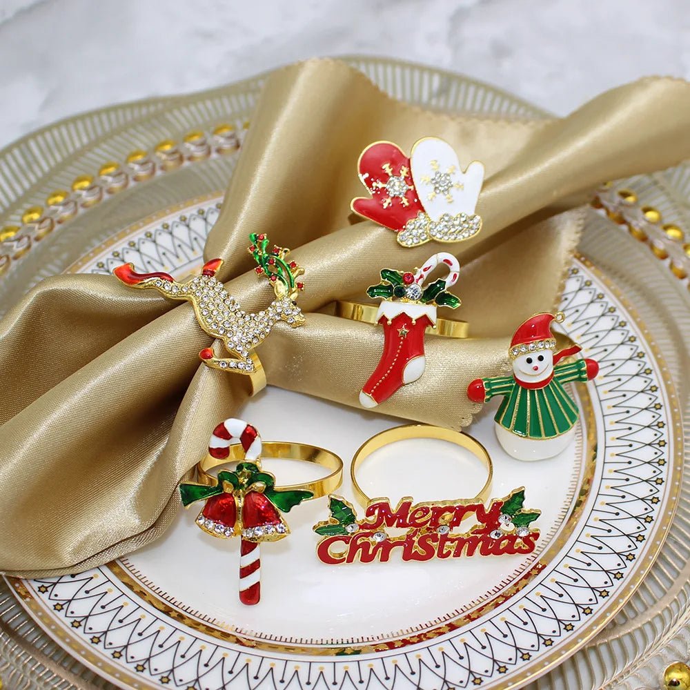Christmas Napkin Rings Sparkling Deer Tree Wreath Holiday Table Decor