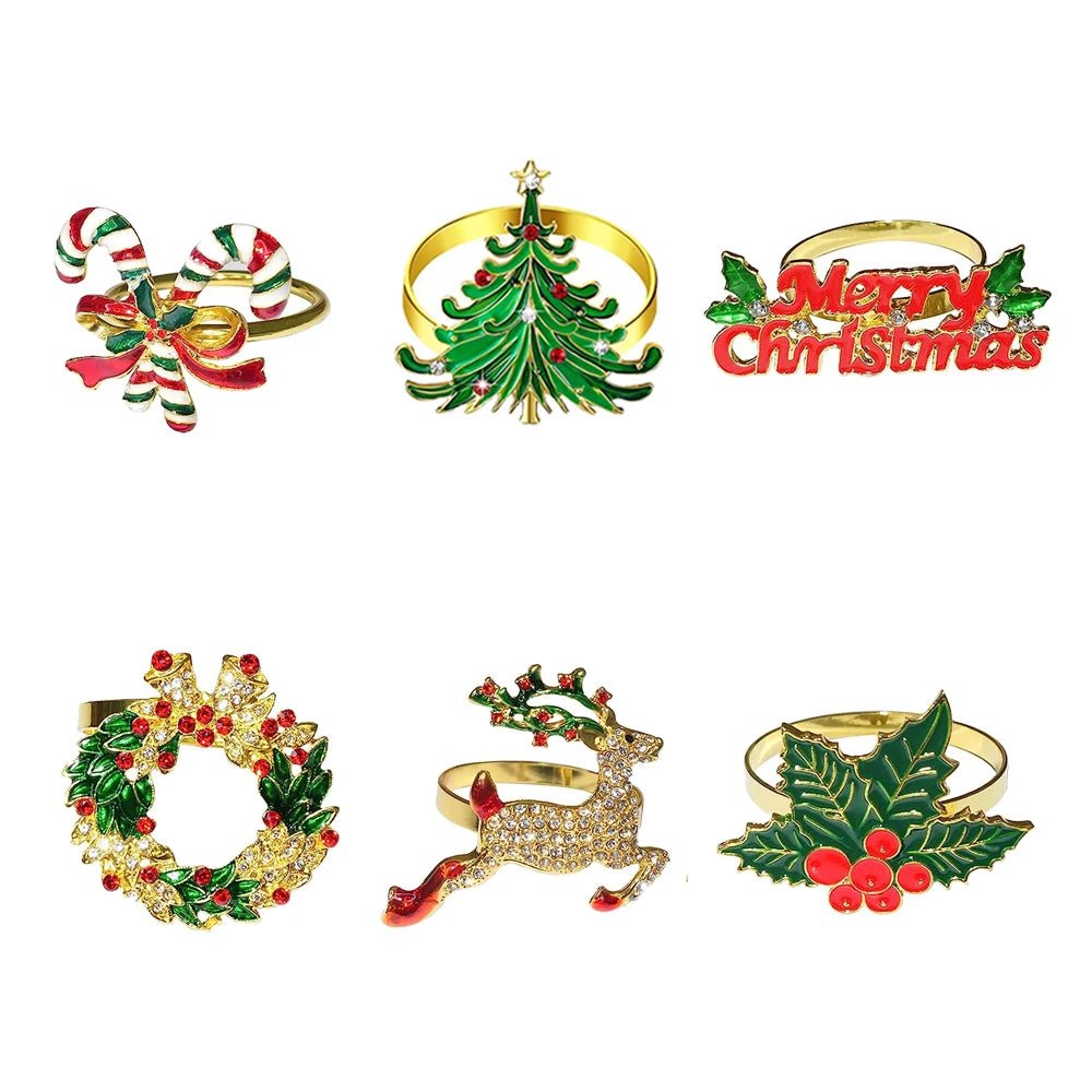 Christmas Napkin Rings Sparkling Deer Tree Wreath Holiday Table Decor