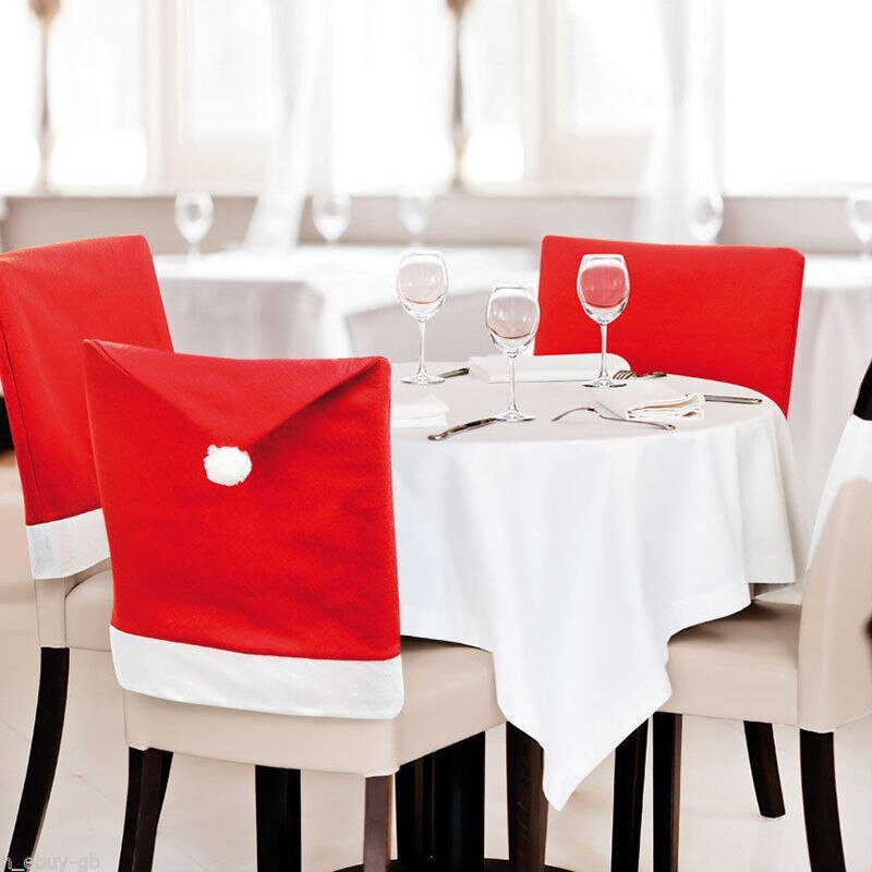 Christmas Santa Hat Chair Covers Set Of 2 Festive Holiday Decor