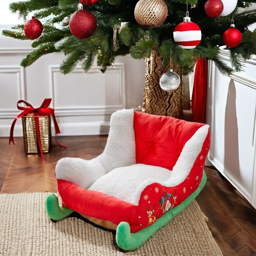 Christmas Sleigh Pet Bed Cozy Warm Nest For Cats And Dogs Winter