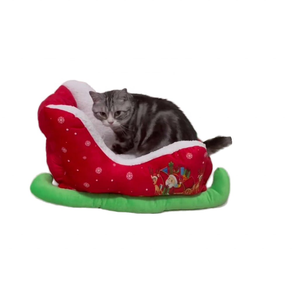 Christmas Sleigh Pet Bed Cozy Warm Nest For Cats And Dogs Winter