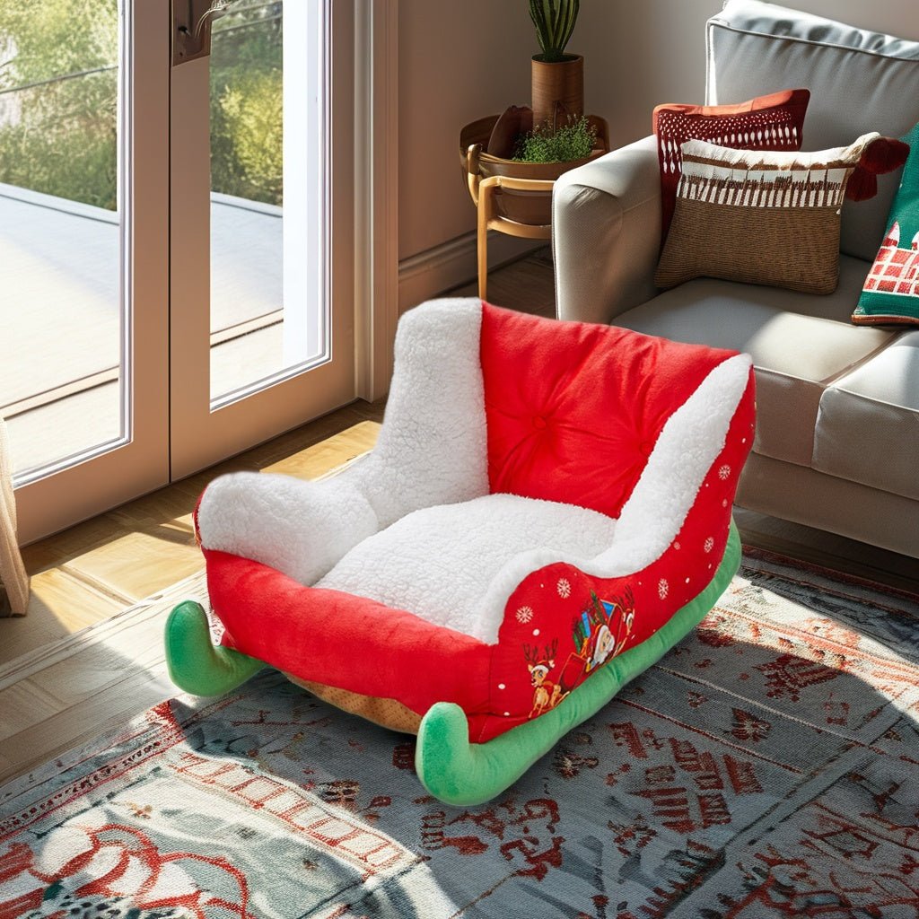 Christmas Sleigh Pet Bed Cozy Warm Nest For Cats And Dogs Winter