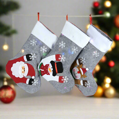 Christmas Stockings With LED Lights Snowman Santa Elk Bear Designs