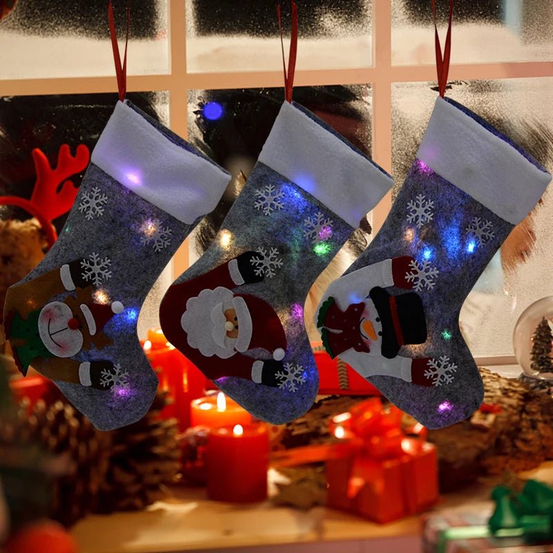 Christmas Stockings With LED Lights Snowman Santa Elk Bear Designs