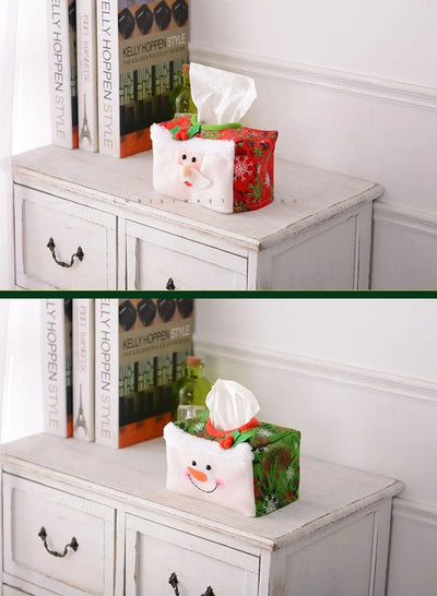 Christmas Tissue Box Santa Claus Snowman Holiday Home Decor