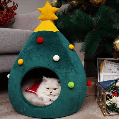 Christmas Tree Pet Bed Cozy Tent For Dogs And Cats Winter Comfort