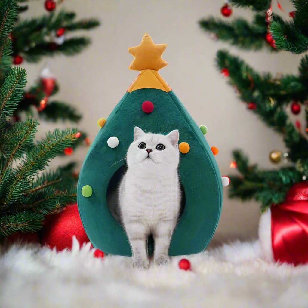 Christmas Tree Pet Bed Cozy Tent For Dogs And Cats Winter Comfort