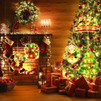 Christmas Window Hanging Lights Battery Operated Indoor Outdoor Decorations
